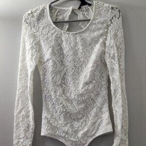 Streetwear Society White Lace Bodysuit with Pearl Buttons sz M